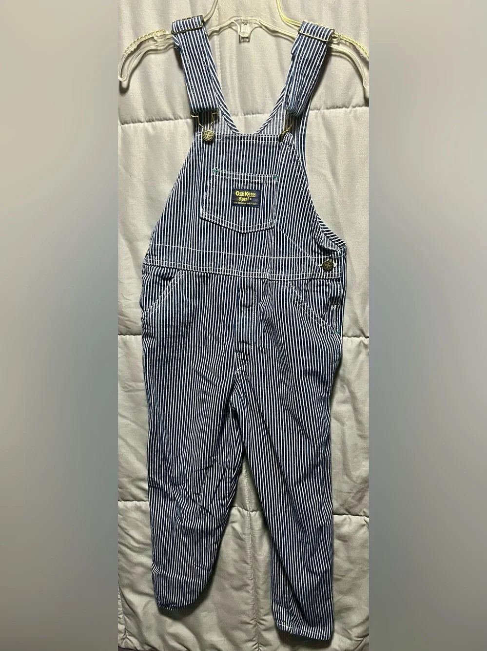 Vintage 90s OshKosh B’Gosh Hickory Stripe Overalls Size 7 Railroad Stripe